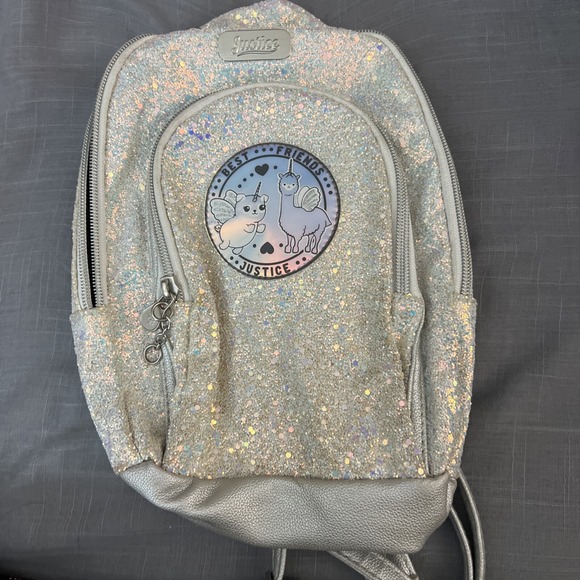 Justice Sequin Mini Backpack Bag Silver Sequins - Picture 1 of 2